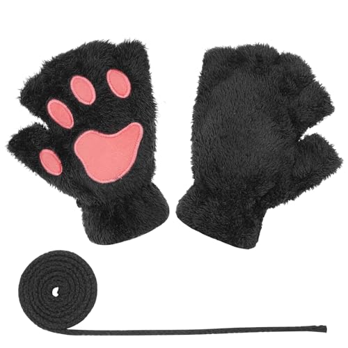Himine Cat Claw Bear Paw Fingerless Winter Plush Gloves 1*Pair - Black