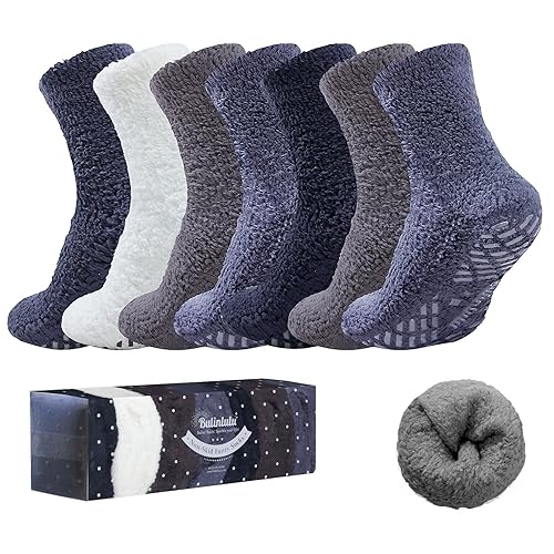 Bulinlulu Fuzzy Socks for Women with Grips Plush Fuzzy Socks Sleep Cozy socks Sleep Socks Winter Soft Fluffy Socks - Black/White/Grey/Navy/Brown