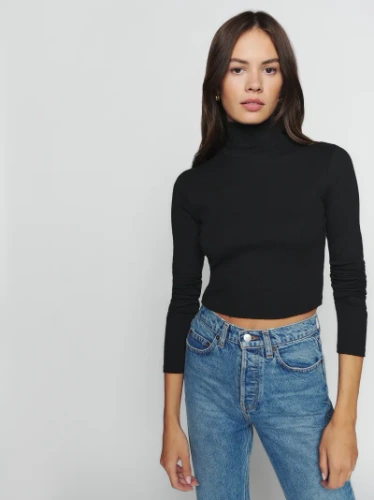 Davy Cropped Ribbed Turtleneck Tee | Reformation