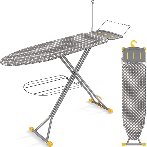 APEXCHASER Ironing Board, Extra Wide Iron Board with Bottom Storage Tray, Space Saver Ironing Boards with Iron Rest, Cord Holder, 7 Adjustable Height, Extra Thick Cover, 13x43 Yellow - Yellow