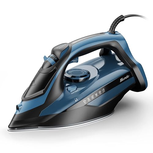 Sundu Steam Iron for Clothes with Rapid Heating Ceramic Coated Soleplate, 1700W with Precise Thermostat Dial, Self-Cleaning, Auto-Off, 15.21oz Water Tank for Home Clothes Ironing Use, Blue - Blue