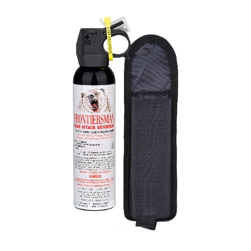 SABRE Frontiersman 9.2 oz. Bear Spray, Maximum Strength 2.0% Major Capsaicinoids, Powerful 35 ft. Range Bear Deterrent, Outdoor Camping & Hiking Protection, Quick Draw Holster & Multipack Options - Bear Spray With Belt Holster
