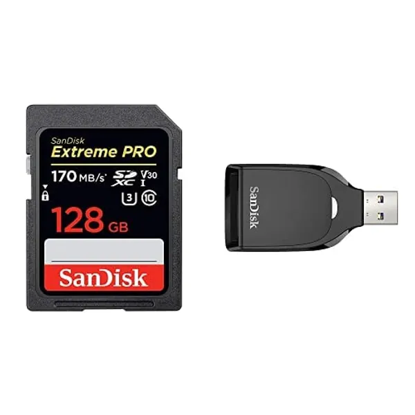 SanDisk 128GB Extreme PRO SDXC UHS-I Card with SanDisk SD UHS-I Card Reader