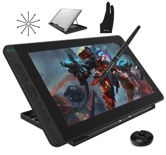 HUION Kamvas 13 Graphics Drawing Tablet with Screen Full Laminated Battery-free Pen 8192 Level Pressure Tilt 8 Hot Keys with Adjustable Stand, 13.3inch Pen Display for Android/Mac/Linux/Windows, Black - Black