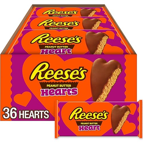 REESE'S Milk Chocolate Peanut Butter Hearts, Valentine's Day Candy Packs, 1.2 oz (36 Count) - Peanut Butter - 36 Count (Pack of 1)