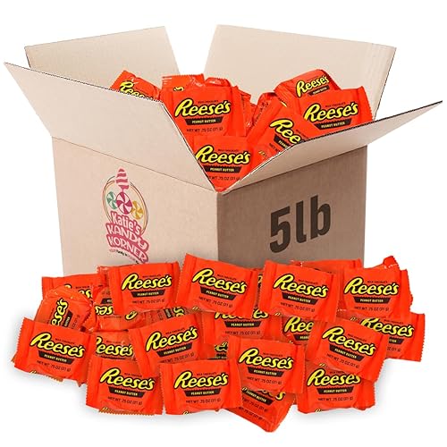 REESE'SMilk Chocolate Peanut Butter Cups in Bulk for Kids and Party Favors - Individually Wrapped ReesesCups Melt in Your Mouth Peanut Butter Candy Snack Size Bars Milk Chocolate Candies - 5 Lb - 5 Lb