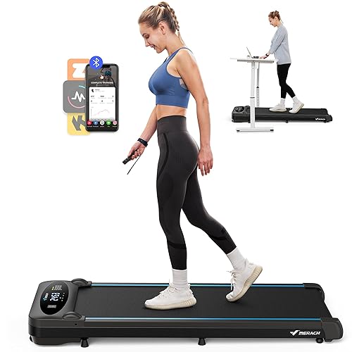 MERACH Walking Pad, Quiet Under Desk Treadmills for Home, Portable Walking Treadmill with Magnetic Remote Control, LED Display, APP - T26-Black
