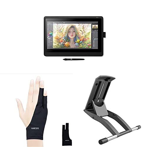 Wacom Cintiq 16 Drawing Tablet with Full HD 15.4-Inch & Drawing Glove, Two-Finger Artist Glove (1 Pack) & Cintiq Adjustable Stand - Small - Drawing Tablet + Glove + Stand