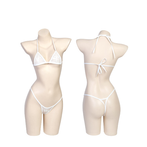 Soul Snatch | Parts: "See it Through" Transparent Bikini - Milky + White Edge + White Cross / One Size