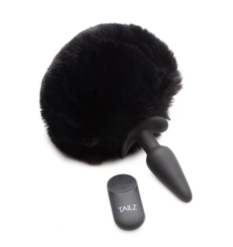 Large Vibrating Anal Plug with Interchangeable Bunny Tail | Black