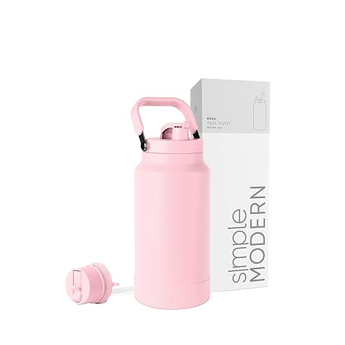 Half Gallon Water Bottle | Interchangeable Straw & Chug Lids | 64oz, Blush