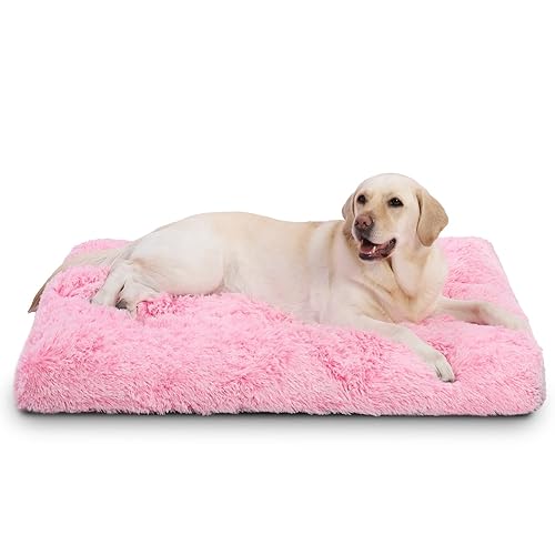 Vonabem XL Dog Bed Large Crate Pad, Washable Pink Pet Beds, Deluxe Plush Soft Crate Bed 42 inch, Dog Mats for Sleeping, Anti-Slip Kennel Pad 41 * 27 inch - 41.0"L x 27.0"W x 2.0"Th - Pink