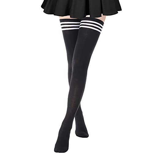 DRESHOW Women Extra Long Thigh High Socks Thin Stripes Tube Tights Over Knee Socks Casual High Boot Stockings - 1 Pair Extra Long A: Black