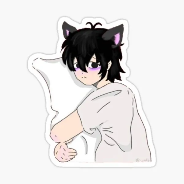 emo cat boy with a pillow Sticker by -justb-