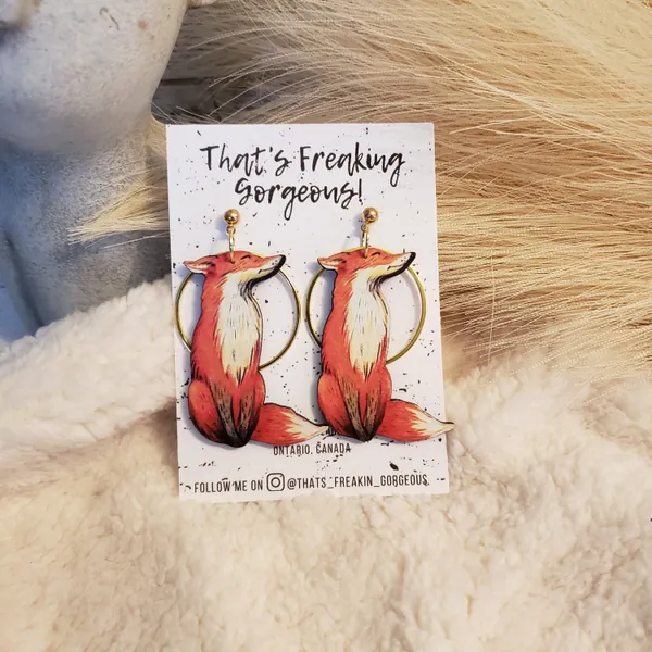 Wooden Fox Earrings - Fox Dangles - Feminine Earrings - Polymer Clay Earrings - Handmade jewelry - clay foxes - boho earrings, fox jewelry