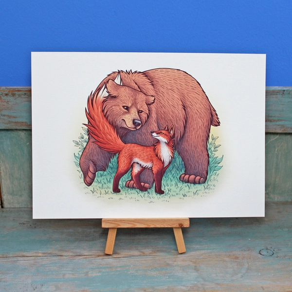 Bear & Fox Illustration A4 Print