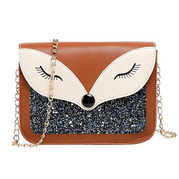 Fox Sequins Leather Crossbody Purse
