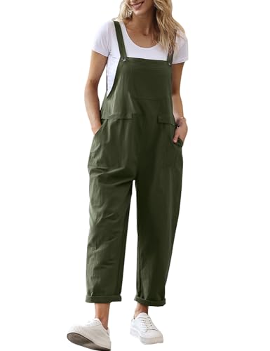 YESNO Damen Latzhose Sommer Oversize Trägerhose Beiläufig Loose Bib Pants Overall Baggy Jumpsuit Strampler Sommerhose mit Träger PV9DE - M - PV9 Aschgrün
