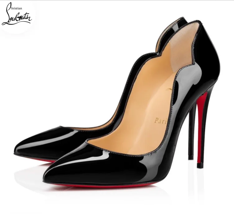 Escarpins 100 mm - Cuir de veau verni - Noir - Femme