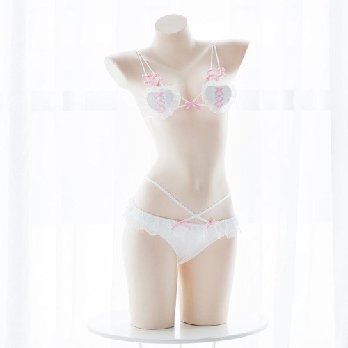 Corset Heart Lingerie Set - White