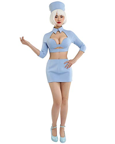 Cosplay.fm Women's Flight Attendant Stewardess Air Hostess Costume Uniform for Retro Party - Blue