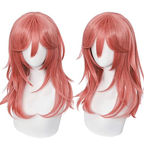 Uniquebe Red Orange Cosplay Wig Women Girls Wigs Anime Cos Props, Curly Synthetic Hair with Bangs & Wig Cap for Halloween Costume Party - Red Orange