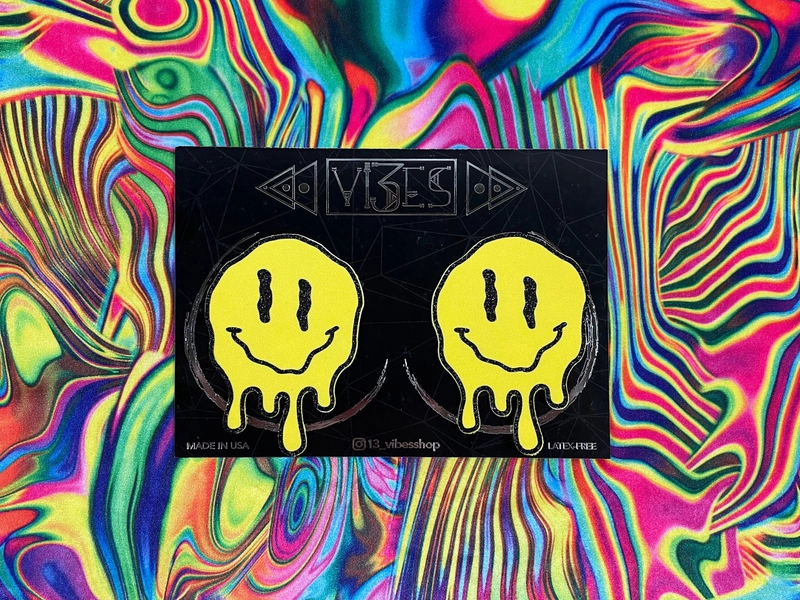Melty Smiley Face Pasties Acid Trippy Psychedelic Nipple Covers Rave Festival Hippie Dancer