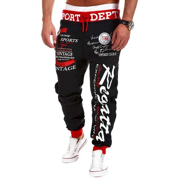 COTTORY Men's Hiphop Dance Jogger Sweatpants Trousers - Medium Red Black
