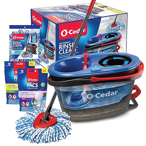 O-Cedar EasyWring RinseClean Microfiber Spin Mop & Bucket Floor Cleaning System with 1 Extra Refill with Citrus and Lavender Pacs (Variety Pack) - RinseClean Spin Mop & Bucket + 1 Extra Refill + Citrus & Lavender PACS