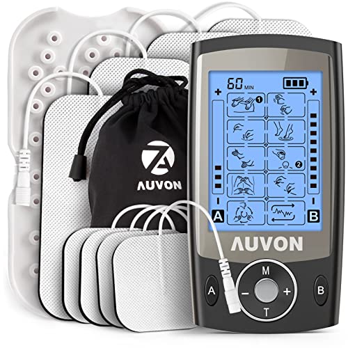 AUVON Dual Channel TENS Unit Muscle Stimulator with 20 Modes, Rechargeable TENS Machine for Back/Neck/Lower Back/Leg/Muscle Pain Relief, with 4pcs 2" and 4pcs 2"x4" Electrode Pads (Black) - B-black