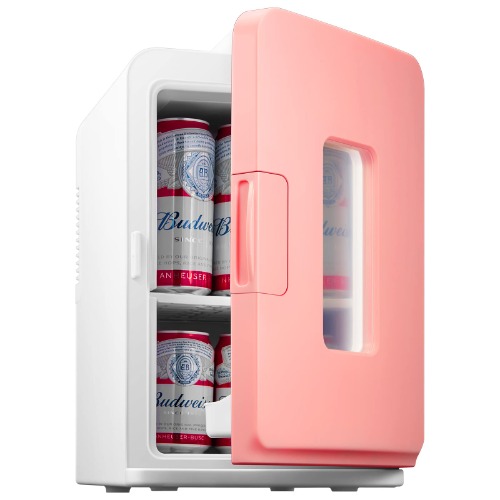 15 Liter Mini-Kühlschrank mit 220 V AC/12 V DC für den Auto- und Heimgebrauch, Tragbarer Elektrischer Kühl- und Heizkühlschrank Perfekt für Getränke, Kosmetik, Snacks, Max & Eco-Modus, Rosa