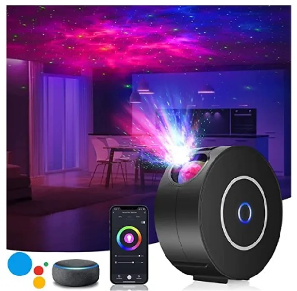 LED Sternenhimmel Projektor,3D Galaxy Projektor Light mit RGB Dimming,Smart Nachtlicht mit Alexa/Google Assistant,Unterstützt Sprachsteuerung und Timing-Funktion für Schlafzimmer/Geschenk/Party 