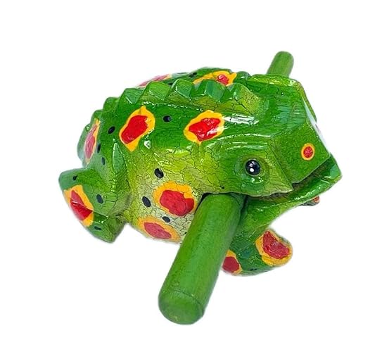 4 Inch Guiros Percussion Instruments Wooden Frog, Wooden Frog Musical Instrument Home Decor Handcrafted Decoration (Green Fancy Colors) - Green Fancy Colors