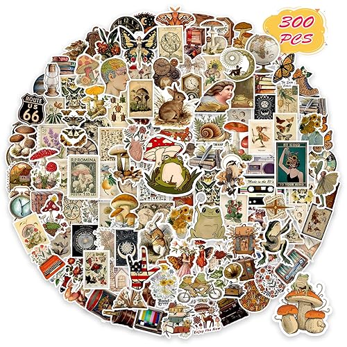 BarrelTree - 300 PCS Vintage Stickers, Aesthetic Stickers for Scrapbook Journaling Water Bottles Laptop, Scrapbooking Supplies Kit, Cottagecore Waterproof Vinyl Bullet Junk Journal Stickers for Adults - Vintage Stickers