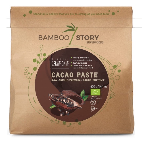 NIEUWE | Rauw | CacaoPasta | BAMBOO STORY | Wafels | Criollo | Bio | Peruaans | 400g | 100% Puur | Cacao Paste