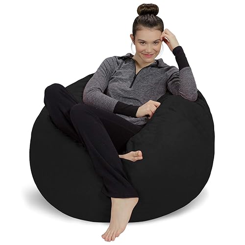 Sofa Sack Bean Bag Chair - Plush, Ultra Soft - Memory Foam Bean Bag Chair with Microsuede Cover - Stuffed Foam Filled Furniture and Accessories for Dorm Room 3 Feet - Black - Microsuede Black