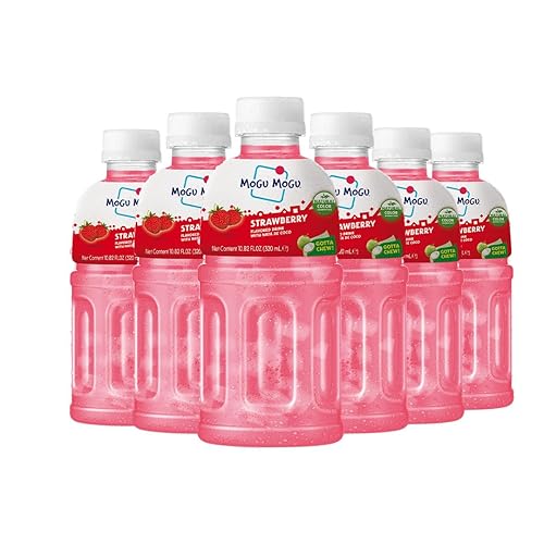 Mogu Mogu drink Strawberry Juice (6 Bottles) Drinks for kids made with fruit juice and nata de coco (coconut jelly) Fun chewable juice boxes for kids. Juice bottles made for adults and kids ready to drink juices