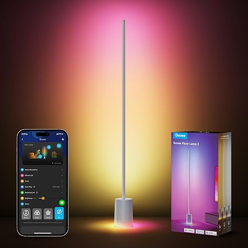Govee Floor Lamp 2 with Matter, RGBIC, Warm Cool White LED, Alexa Compatible, 1725lm, Music Sync, Scene Modes, Smart Floor Lamp for Bedroom, Living Room, Silver(1 Pack) - Silver