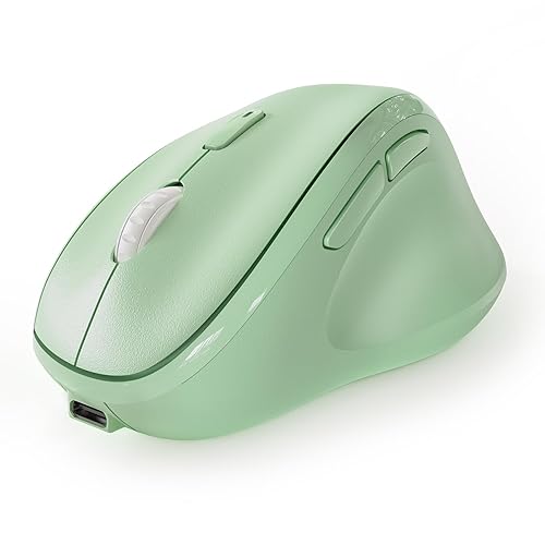 Micropack Vertical Mouse Multi-Device, 3-Mode Bluetooth 5.0 & 3.0 Mouse 2.4G Wireless Mouse with Adjustable DPI & Silent Click for Laptop, MacBook, PC, Windows, Android, iOS, MacOS, Green - Rechargeable 3-Mode - Green