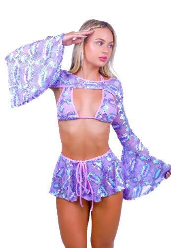 FULL OUTFIT- Lavender Cosmic Goddess Sequin Set (4 pcs) | Medium