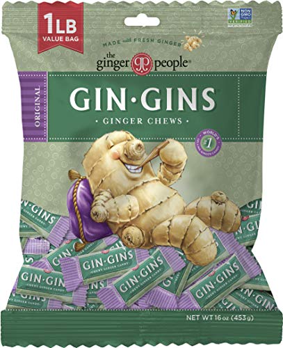 GIN GINS Original Chewy Ginger Candy by The Ginger People - Anti-Nausea and Digestion Aid, Individually Wrapped Healthy Candy - Original Ginger Flavor, Large 1 lb Bag (16 oz) - Original - 1lb