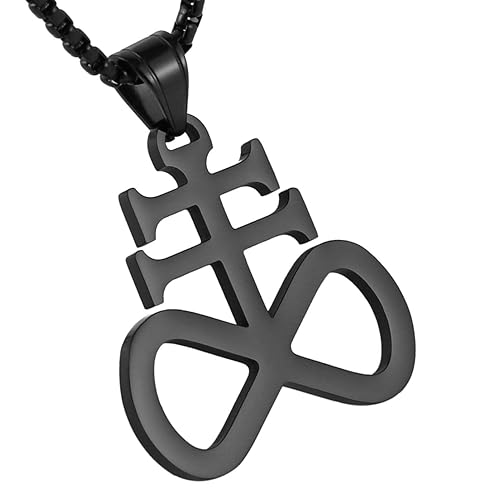HZMAN Unisex Stainless Steel Church of Satan Satanic Leviathan Cross Pendant Necklace,Religions Jewelry - Black