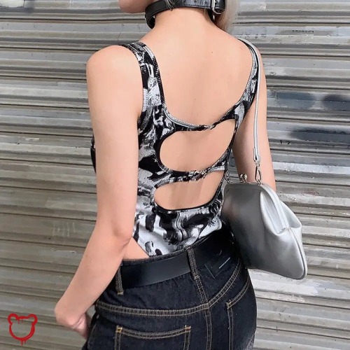 Black/White Tie Dye Bodysuit - Black / L