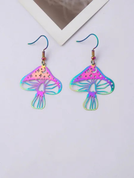1pair Fashionable Stainless Steel Ombre Hollow Out Mushroom Drop Earrings For Women For Daily Decoration
