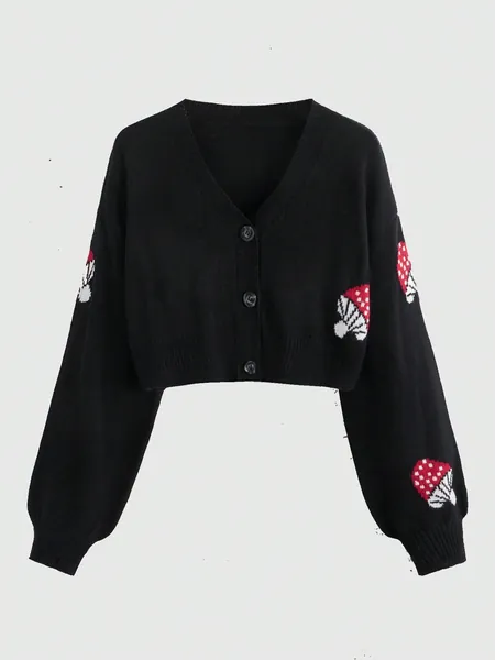 ROMWE Fairycore Mushroom Pattern Drop Shoulder Cardigan