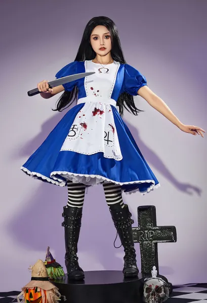 Alice: Madness Returns Alice Cosplay Kostüm Halloween Dienstmädchen Kleid Set