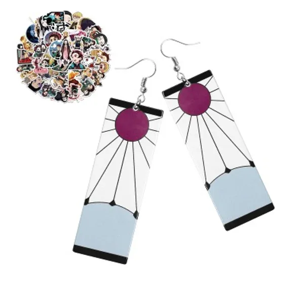 Tanjiro Earrings Stickers Set，Hanafuda Earrings and Nezuko Sao DIY Stickers 50 Pcs ,Suitable for Cosplay Party