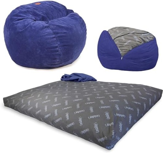 CordaRoy's Chenille Bean Bag Chair, Convertible Chair Folds from Bean Bag to Lounger, As Seen on Shark Tank, Navy - Full Size - Full - Navy