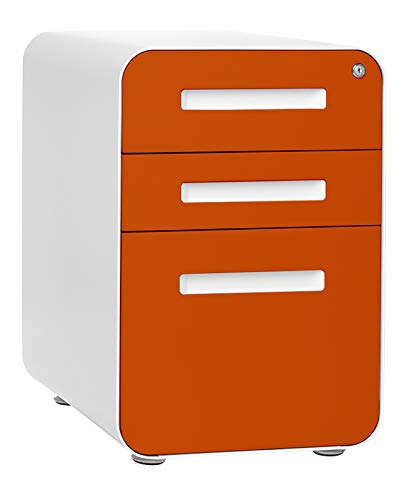 Laura Davidson Furniture Stockpile 3 Drawer File Cabinet with Lock - Under Office Desk Metal Filing Cabinet, Legal/Letter File Folders, Wheels and Stationary Feet, Pre-Assembled, Orange Faceplate - Orange Faceplate