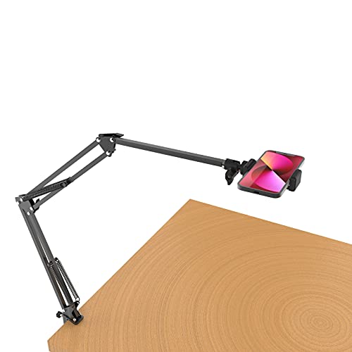Pozliv Long Overhead Tripod Mount for iPhone Webcam Ring Light, Gooseneck Desk Phone Arm Holder for Over Head Video Recording Filming Live Streaming, Webcam Tripod Stand with Articulating Arm